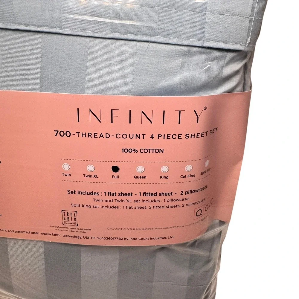 Northern Nights 700 TC Cotton Dobby Stripe Sheet Set-Full-Blue-NEW